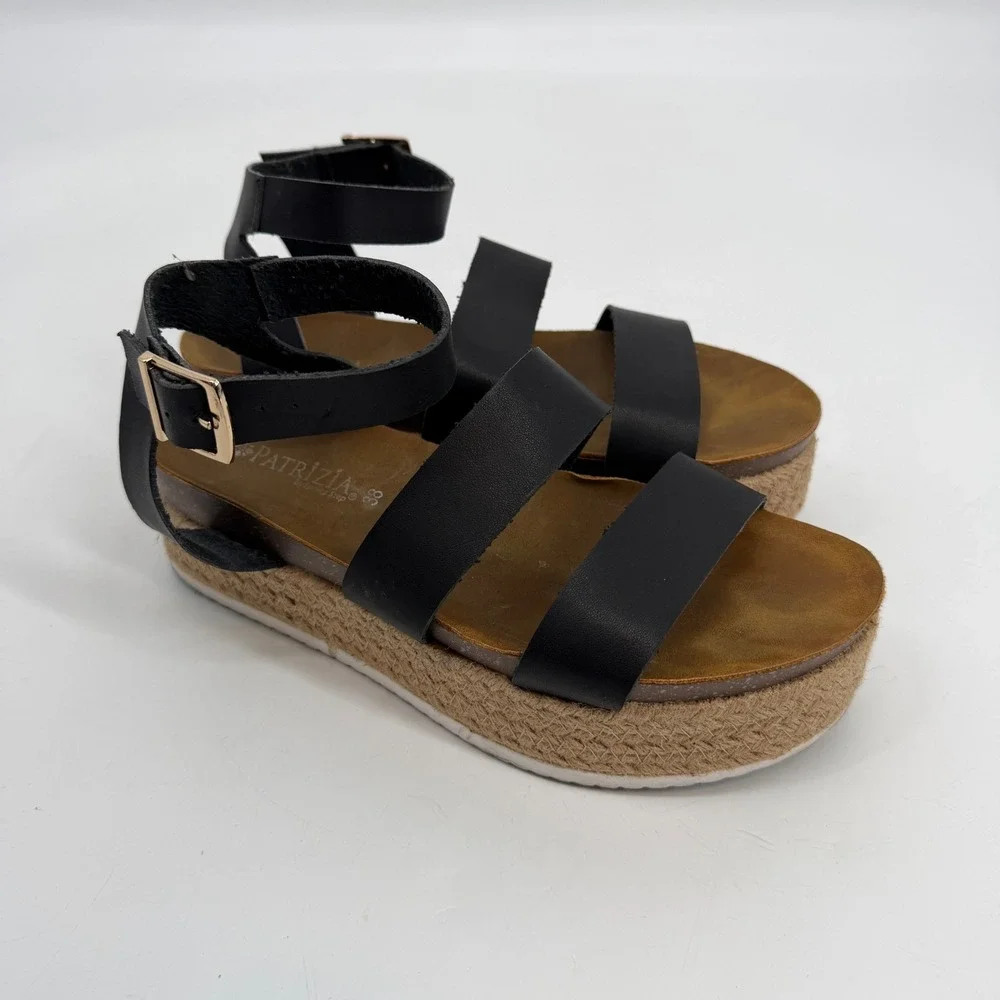 Patrizia by Spring Step Black Faux Leather Espadrille Platform Sandals Womens 38